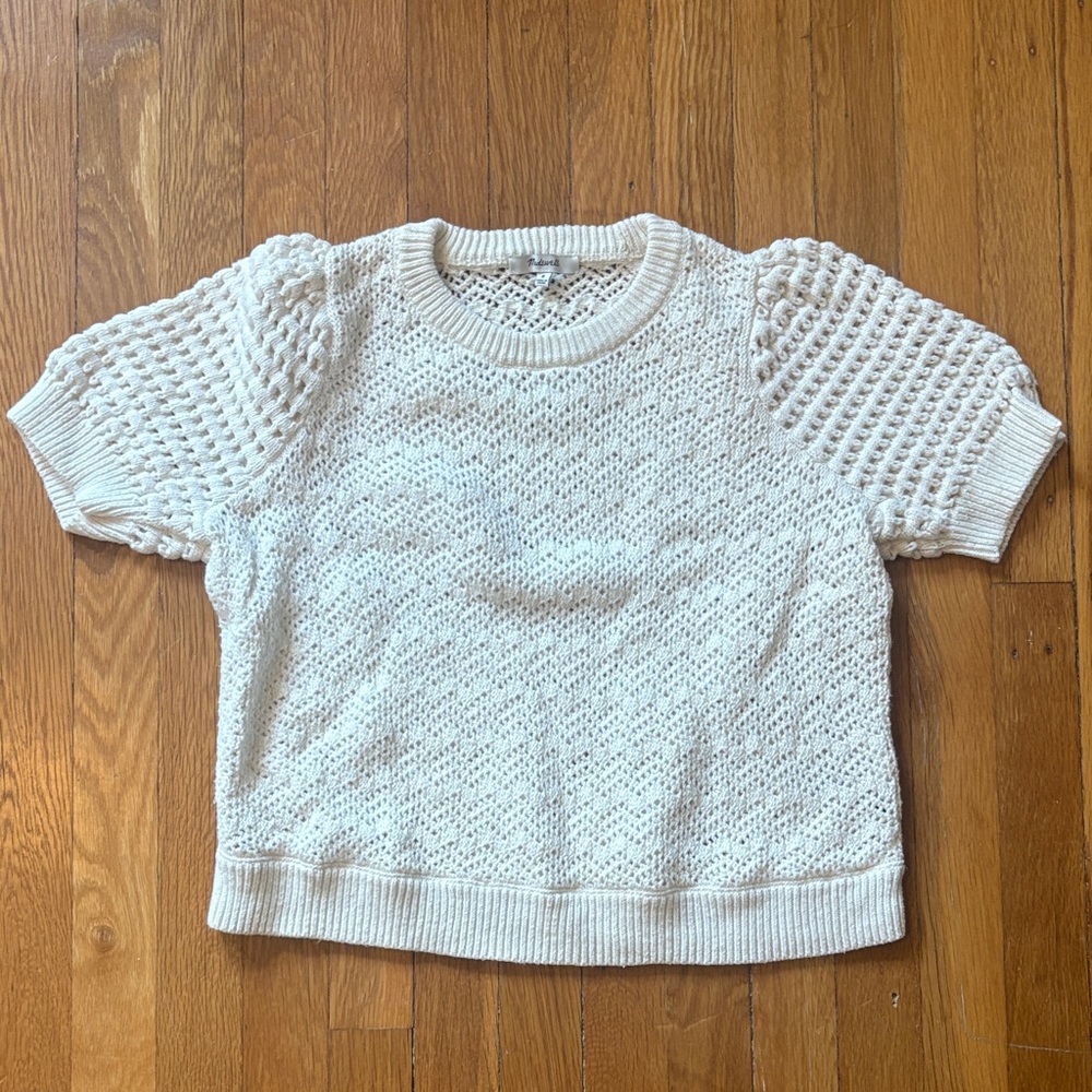 Madewell Cream Open-Knit Short Sleeve Sweater